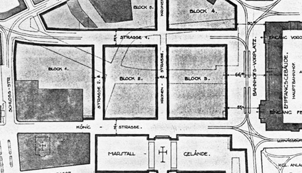 Bonatz realisierter Gegenvorschlag: die Strasse 1 führt auf die Kleine Schalterhalle