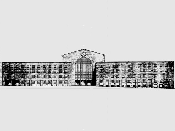 Le plan de la façade montre la pente du terrain à la droite