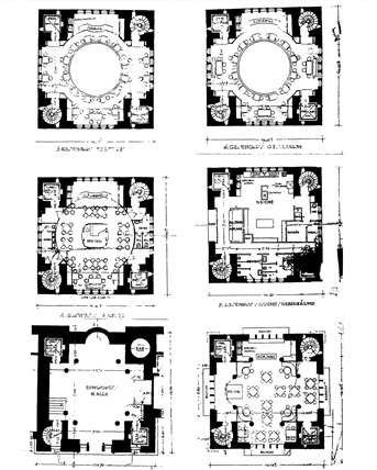 Plan historique de six étages de la tour qui en comptait huit. On distingue bien les grandes ouvertures circulaires aux 5e et 6e étages