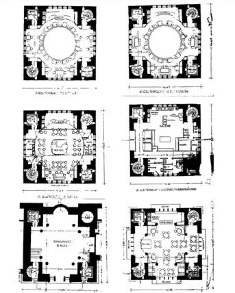Historische Grundrisse verschiedener Stockwerke des Bahnhofsturms
